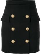 Balmain Buttoned Mini Skirt, Women's, Size: 34, Black, Cotton/spandex/elastane/viscose
