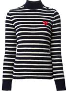 Comme Des Garçons Play Embroidered Heart Striped Jumper, Women's, Size: Large, Blue, Wool