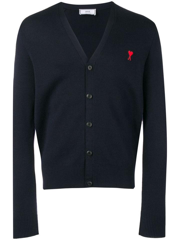 Ami Paris Cardigan Ami De Coeur Patch - Blue
