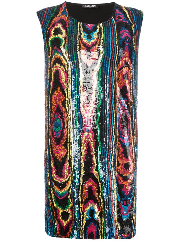 Balmain Psychedelic Sequin Dress - Black