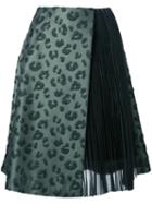 Taro Horiuchi Jacquard Pleated Panels Skirt, Women's, Size: Xs, Green, Polyester