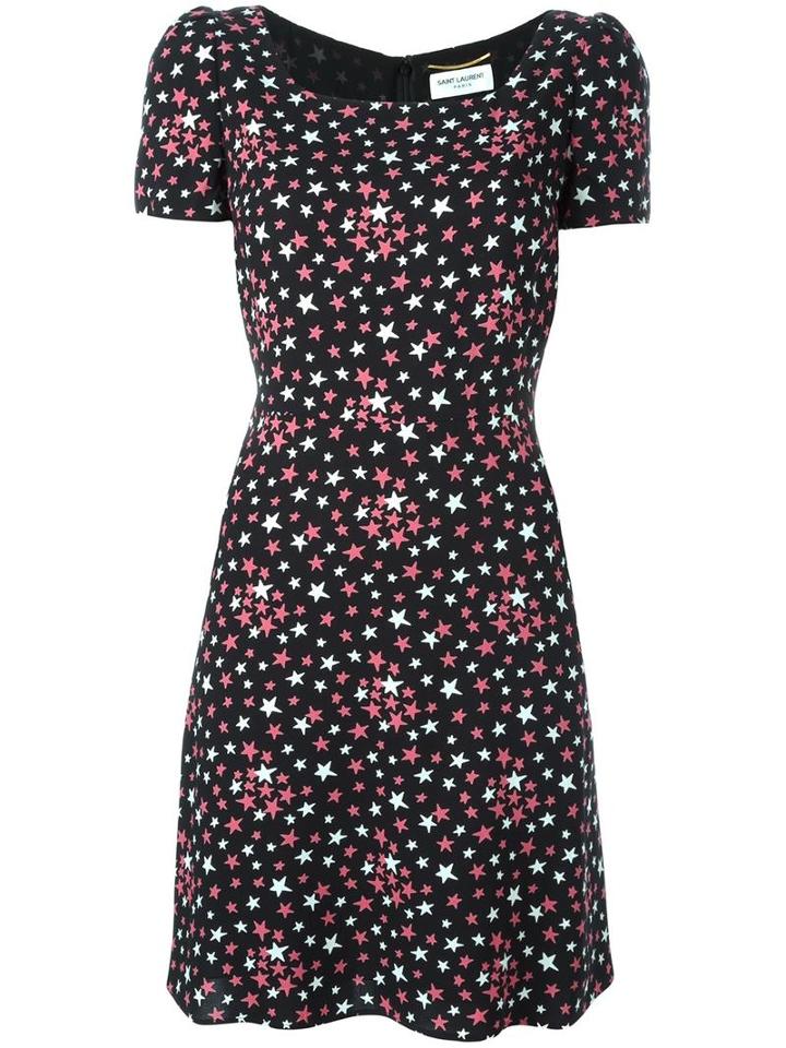 Saint Laurent Star Print Tea Dress, Women's, Size: 36, Black, Viscose/silk