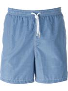 Kiton Wavy Print Swim Shorts, Men's, Size: 52, Blue, Polyester