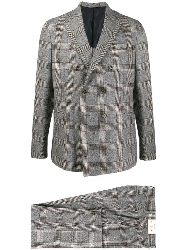 Eleventy Plaid Print Suit - Grey