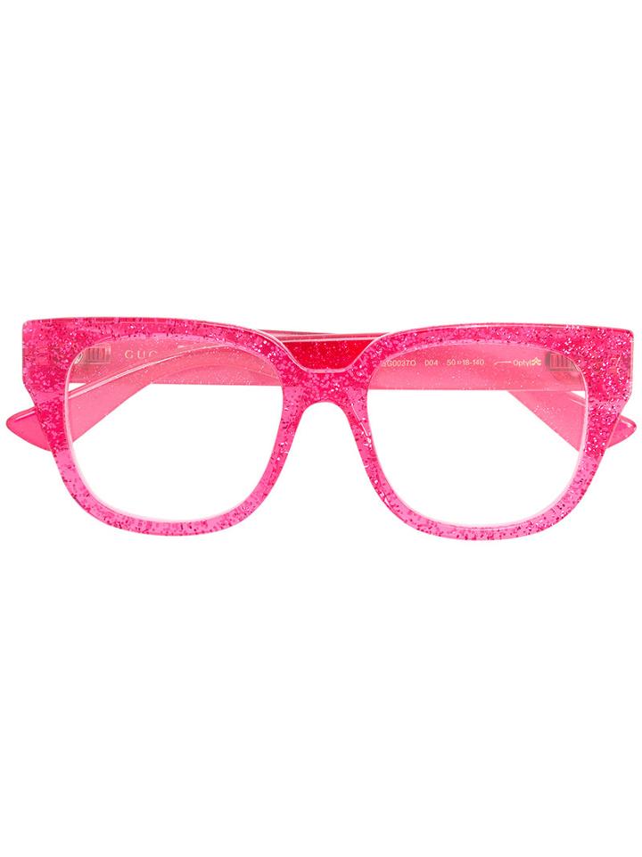 Gucci Eyewear Transparent Glitter Square Glasses, Pink/purple, Acetate