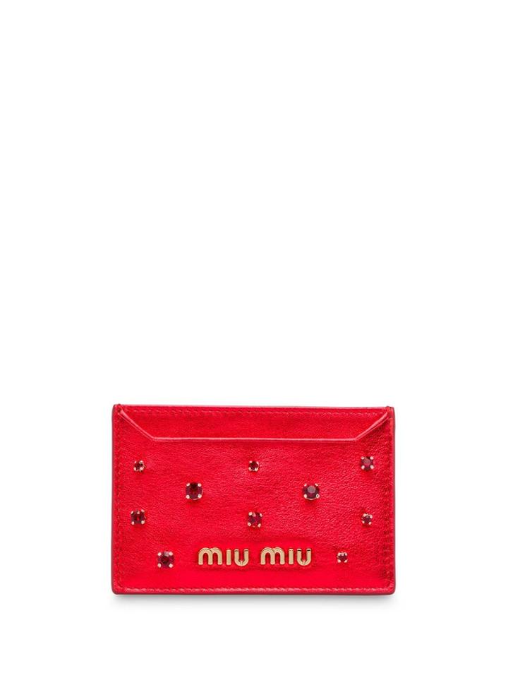 Miu Miu Crystal Embellished Card Holder - Red