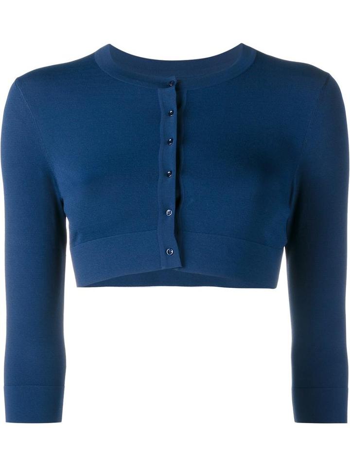 Alaïa Cropped Cardigan, Women's, Size: 42, Blue, Viscose/polyester