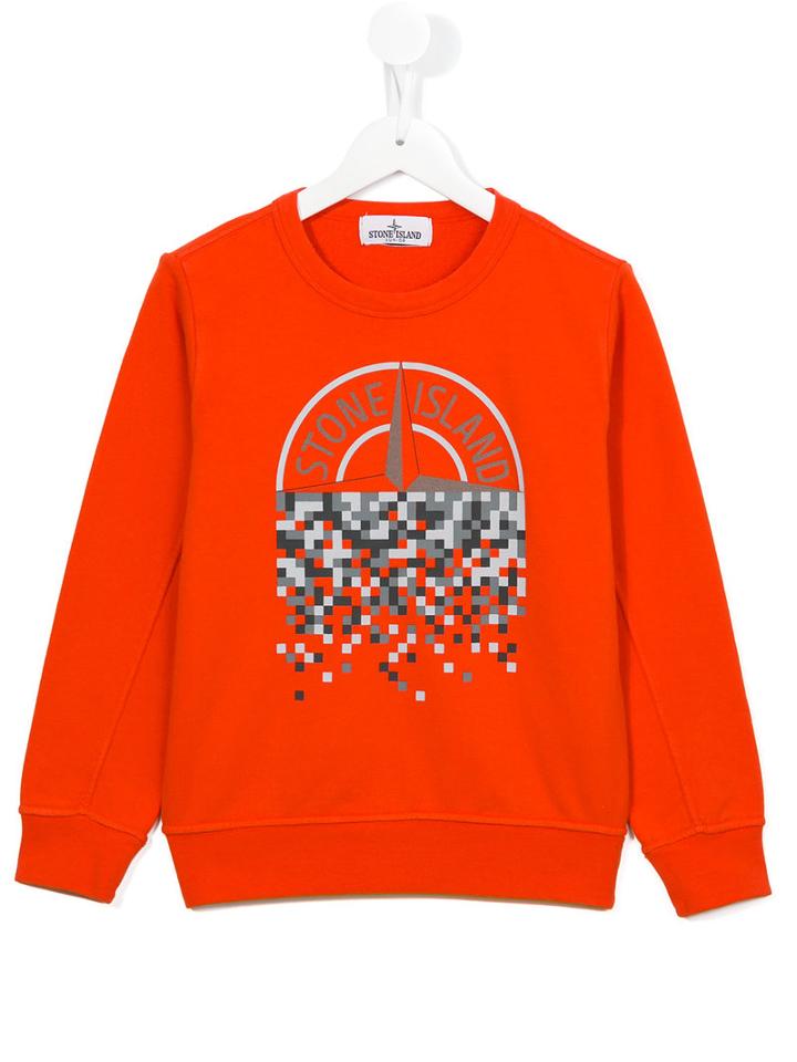Stone Island Kids Pixel Logo Print Sweatshirt, Boy's, Size: 8 Yrs, Yellow/orange