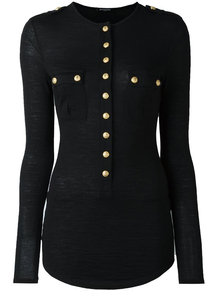 Balmain Long Sleeve Top, Women's, Size: 38, Black, Wool