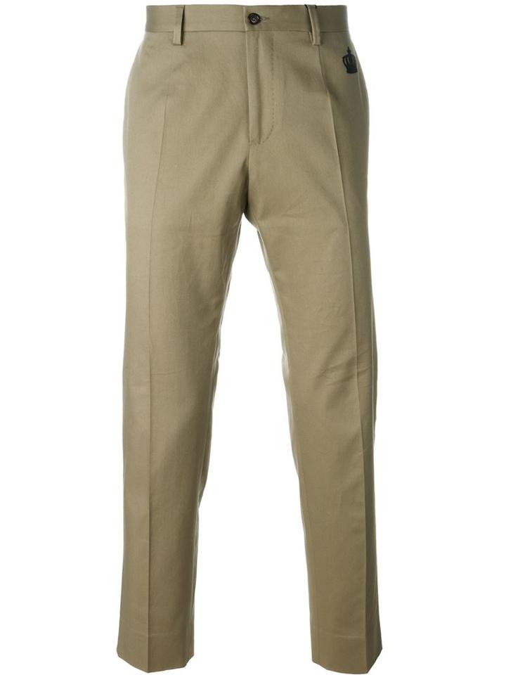 Dolce & Gabbana Embroidered Crown Tailored Trousers, Men's, Size: 52, Nude/neutrals, Viscose/cotton/spandex/elastane