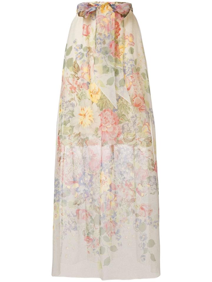 Gucci Floral Print Sheer Skirt - Neutrals