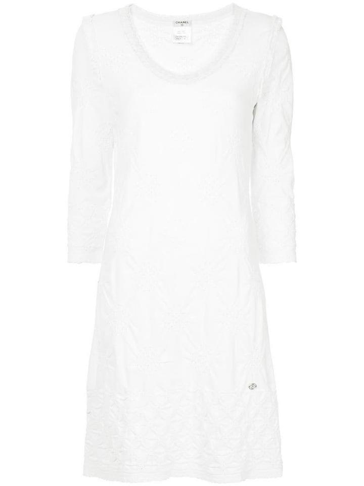 Chanel Pre-owned Floral Pattern Short Dress - White