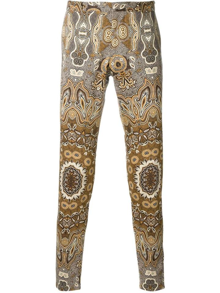 Etro Printed Slim Fit Trousers, Men's, Size: 48, Brown, Cotton/spandex/elastane
