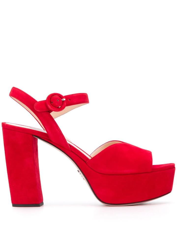 Prada Platform 105 Strappy Sandals - Red