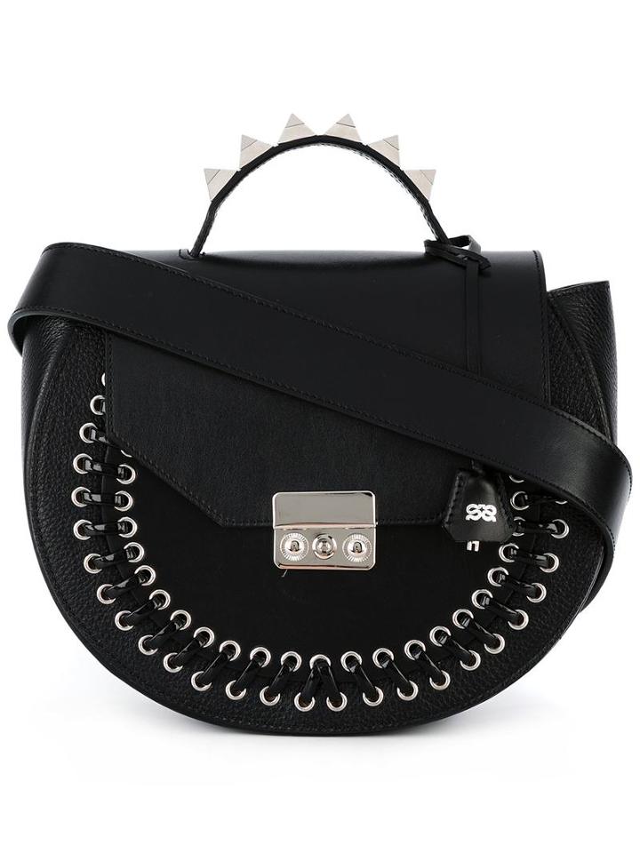 Salar Lace-up Detailing Shoulder Bag, Women's, Black, Calf Leather