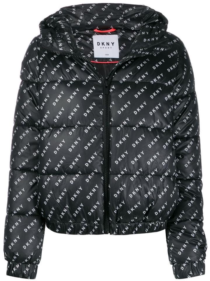 Dkny Logo Print Puffer Jacket - Black