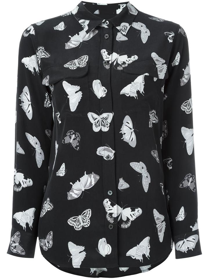 Equipment Butterfly Print Shirt, Women's, Size: Medium, Black, Silk