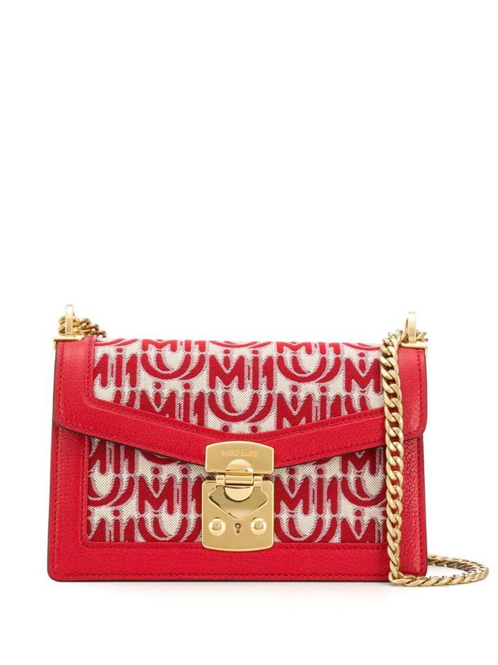 Miu Miu Logo Jacquard Shoulder Bag - Red