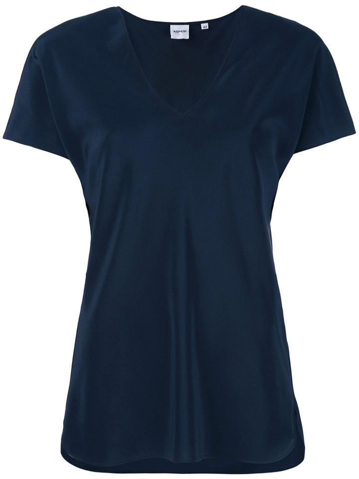 Aspesi - V-neck Blouse - Women - Silk - 42, Blue, Silk