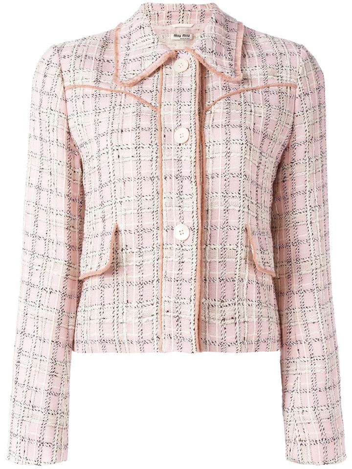 Miu Miu Buttoned Jacket, Women's, Size: 40, Pink/purple, Cotton/linen/flax/polyamide/wool