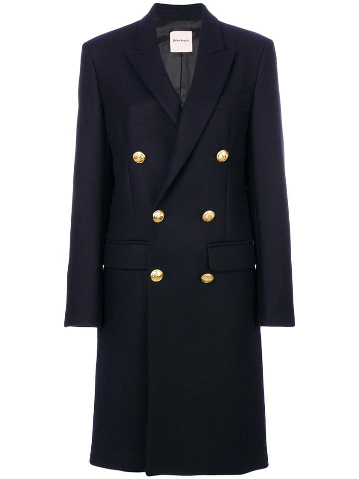 Palm Angels Leaves Double-breasted Coat - Blue
