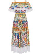 Dolce & Gabbana Majolica Print Cotton Ruffle Dress - Multicolour