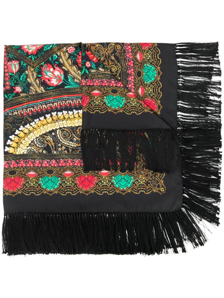 Etro Fringed Floral Print Scarf - Black