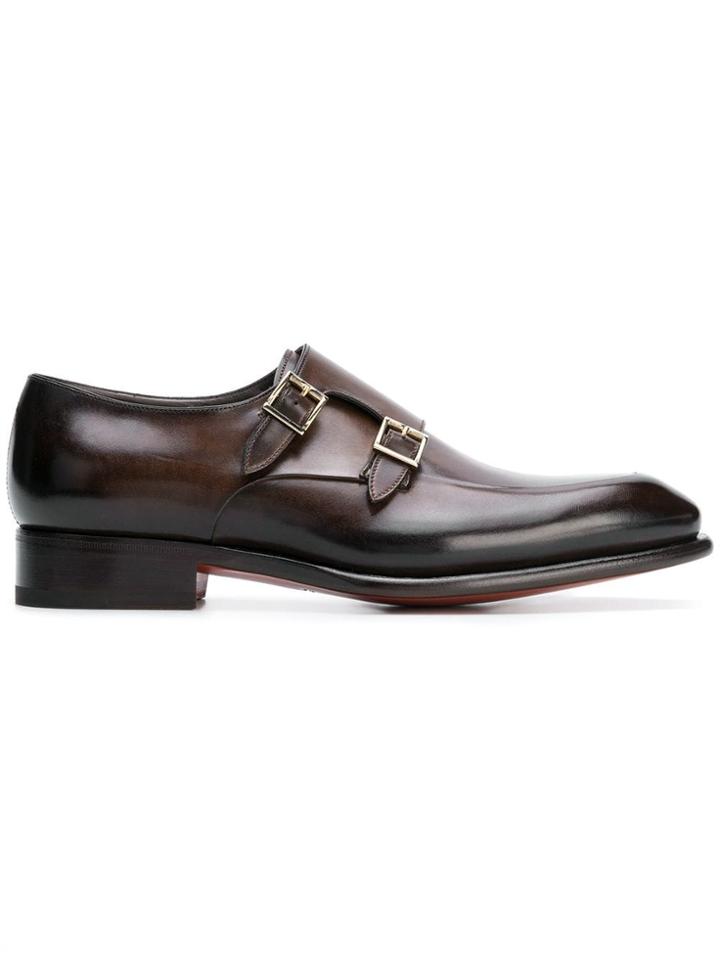 Santoni Double Strap Monk Shoes - Brown