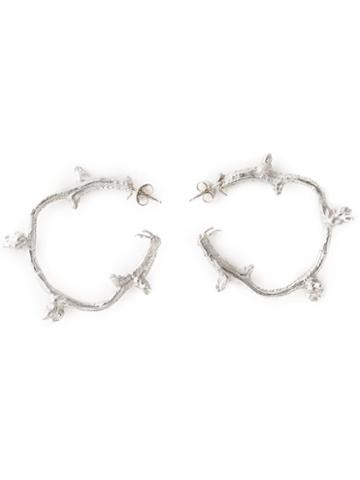 Ros Millar Branch Hoop Earrings, Women's, Metallic, White Gold Plated Sterling Silver