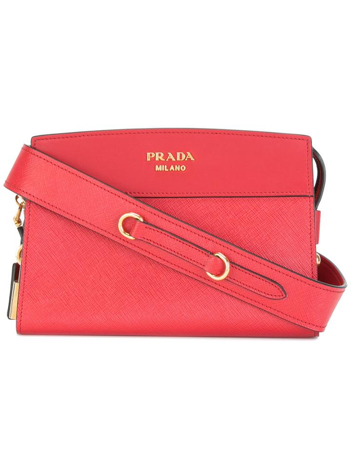 Prada Zipped Crossbody Bag, Women's, Red, Leather