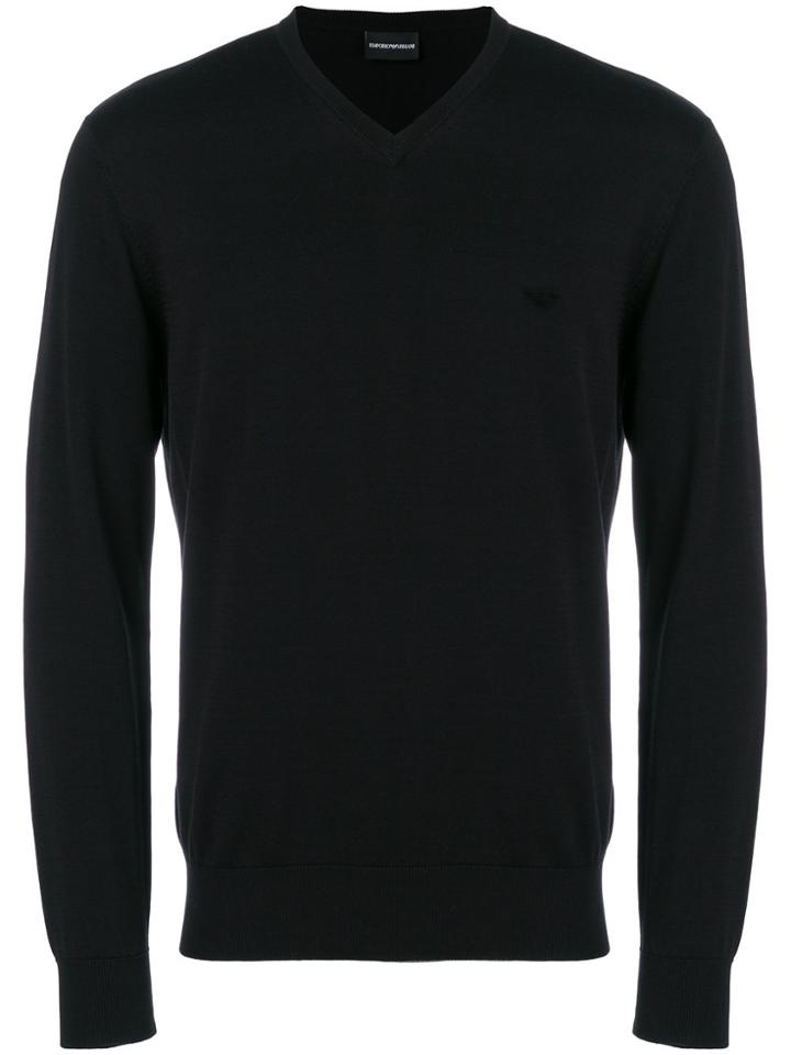 Emporio Armani V-neck Slim Fit Sweater - Black