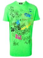 Dsquared2 Graffiti Curved Hem T-shirt, Men's, Size: Xs, Green, Cotton
