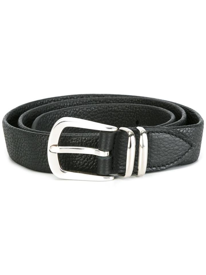 Eleventy Silver-tone Hardware Belt, Men's, Size: 90, Black, Calf Leather