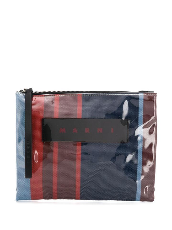 Marni Striped Logo Clutch Bag - Blue