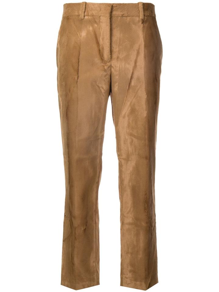 Jil Sander Faux Fur Cropped Trousers - Nude & Neutrals