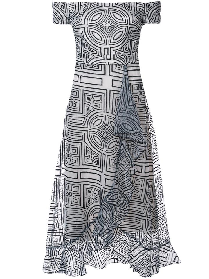 Nicole Miller - Printed Off Shoulder Dress - Women - Spandex/elastane/rayon - 2, White, Spandex/elastane/rayon