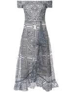 Nicole Miller - Printed Off Shoulder Dress - Women - Spandex/elastane/rayon - 2, White, Spandex/elastane/rayon