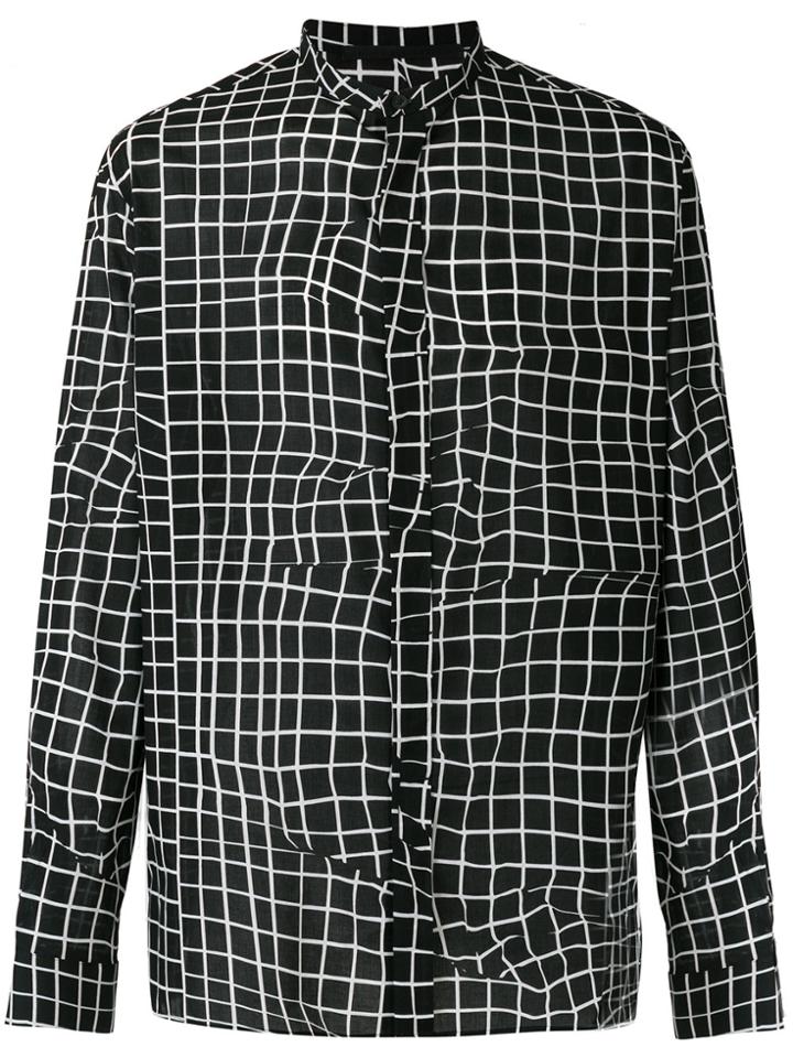 Haider Ackermann Grid Print Collarless Shirt - Black