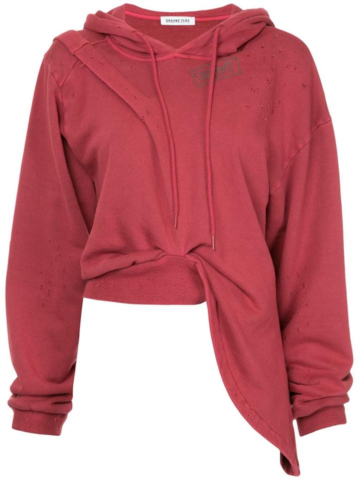 Ground Zero Defect Slogan Draped Hoodie - Red