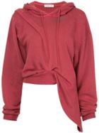 Ground Zero Defect Slogan Draped Hoodie - Red