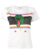 Saint Laurent Short Sleeved T-shirt With Dinosaur Print, Women's, Size: Medium, White, Cotton