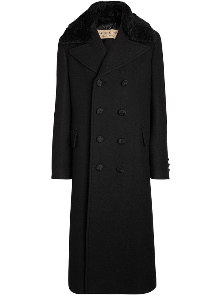 Burberry Detachable Shearling Collar Cashmere Chesterfield - Black