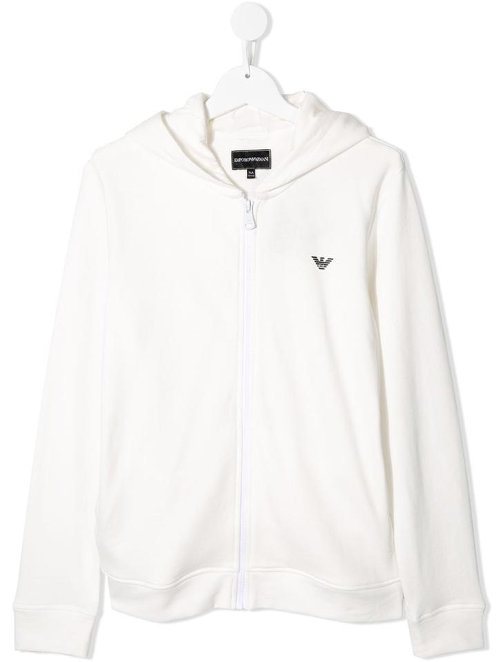 Emporio Armani Kids Teen Logo Print Zip-up Hoodie - White