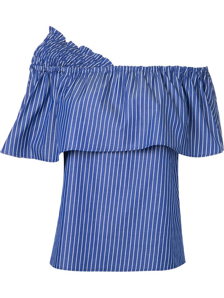 Le Ciel Bleu - Striped Off Shoulder Blouse - Women - Cotton - 36, Blue, Cotton