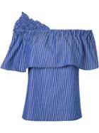 Le Ciel Bleu - Striped Off Shoulder Blouse - Women - Cotton - 36, Blue, Cotton