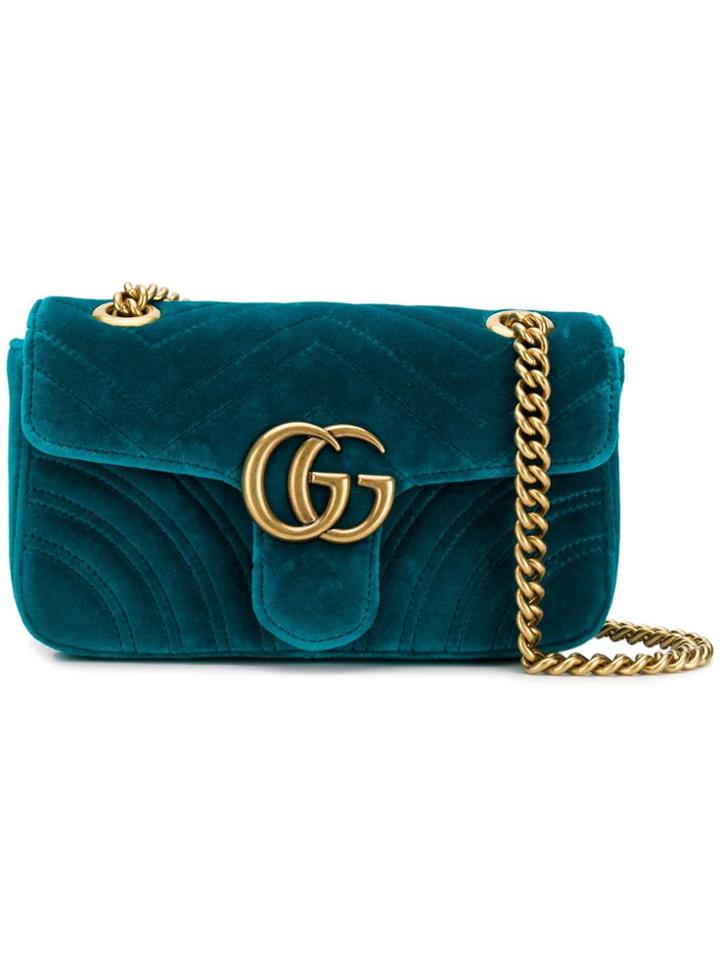 Gucci Marmont Gg Velvet Shoulder Bag - Blue