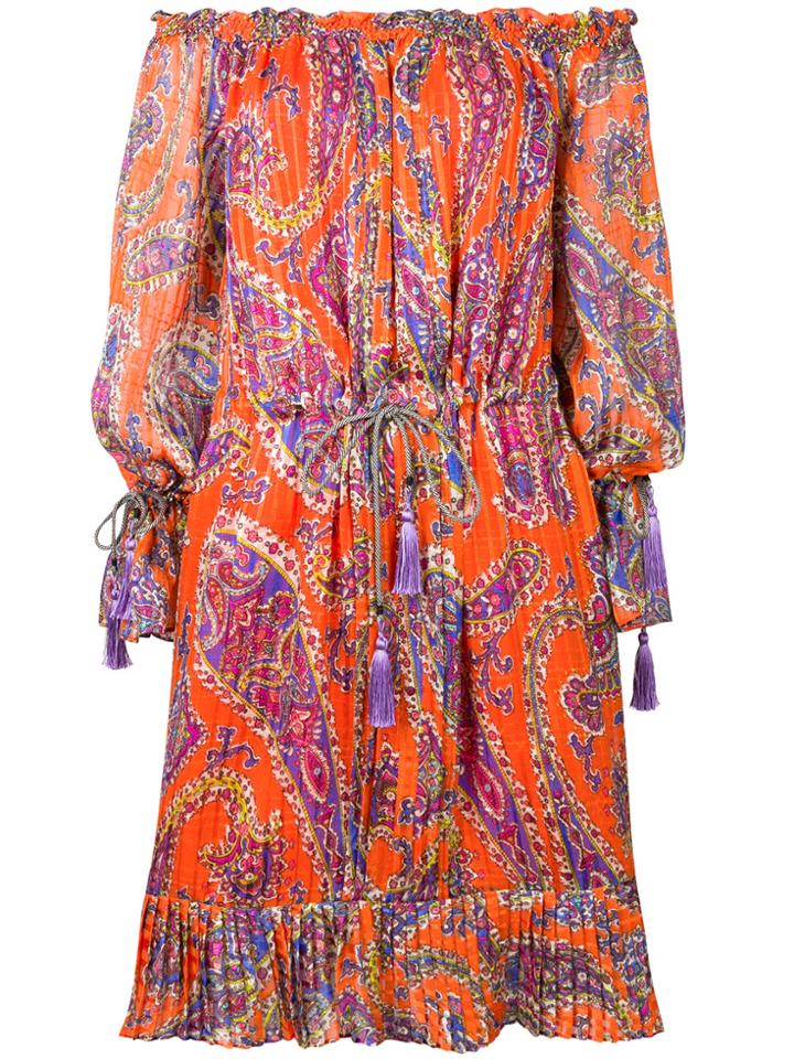 Etro Etno Print Off Shoulder Dress - Yellow & Orange