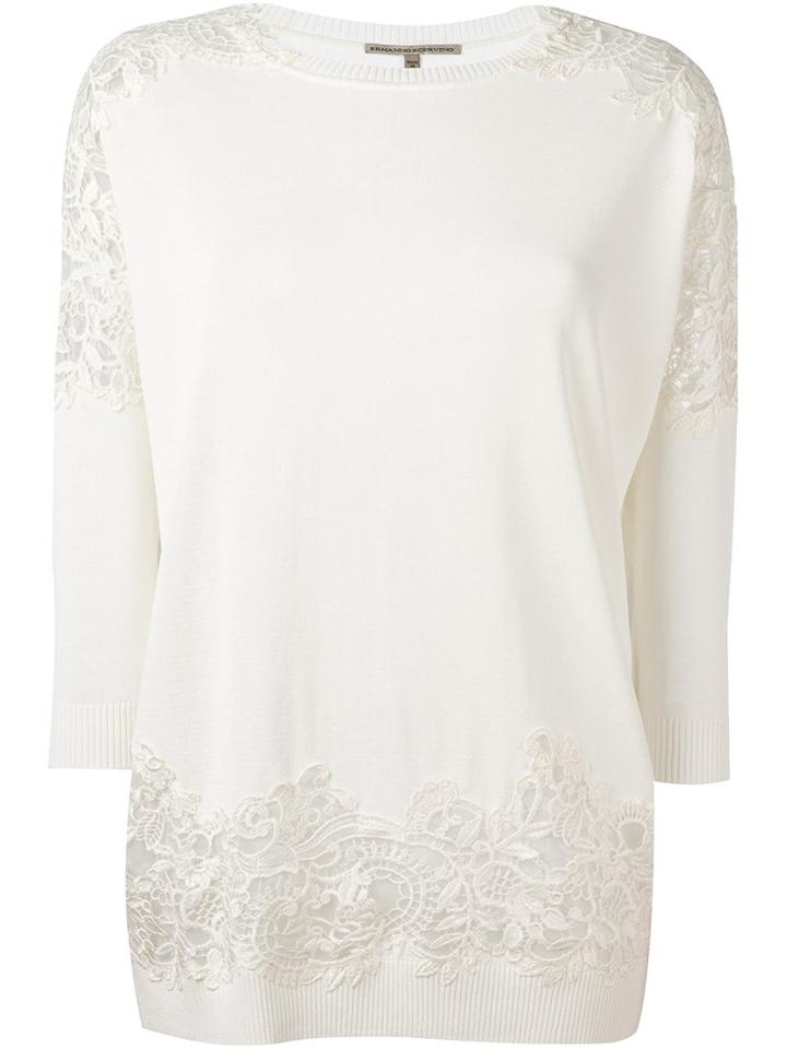 Ermanno Scervino Lace Panel Jumper, Women's, Size: 46, White, Silk/polyamide/polyester/viscose