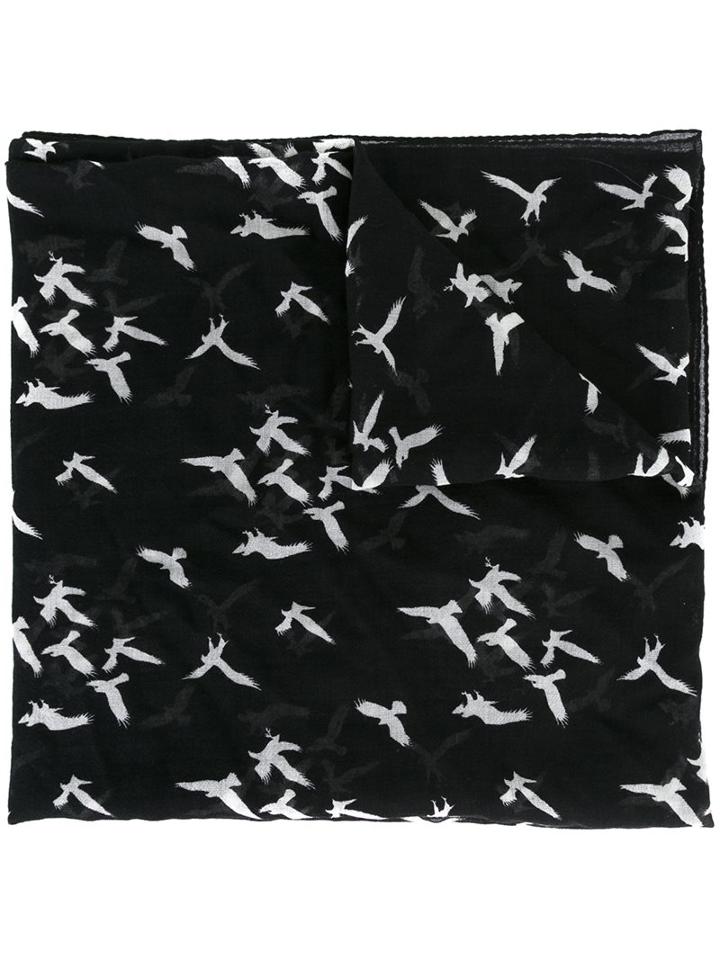 Saint Laurent Bird Print Scarf, Men's, Black, Wool