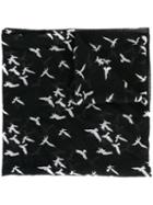 Saint Laurent Bird Print Scarf, Men's, Black, Wool
